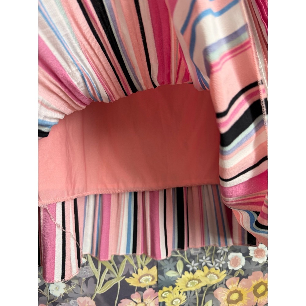 MetroWear Striped Pleated Midi Skirt Pink Multi Color Elastic Waist Womens XL - Picture 5 of 6